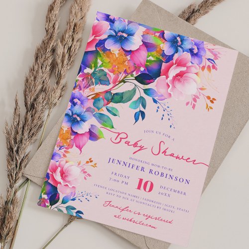 Romantic Garden Floral Baby Shower Party Blush Invitation