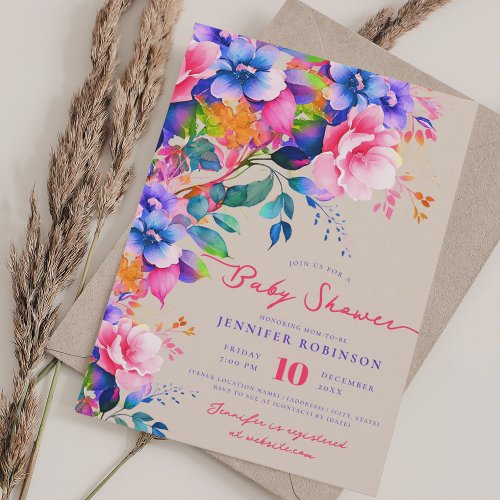 Romantic Garden Floral Baby Shower Party Champagne Invitation