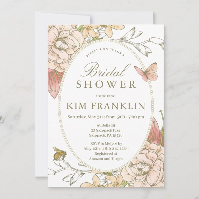 Romantic Garden Floral Bridal or Baby Shower  Invi Invitation (Front)