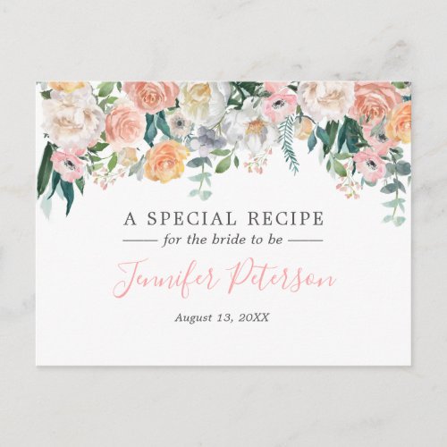 Romantic Garden Floral Bridal Shower Recipe Card