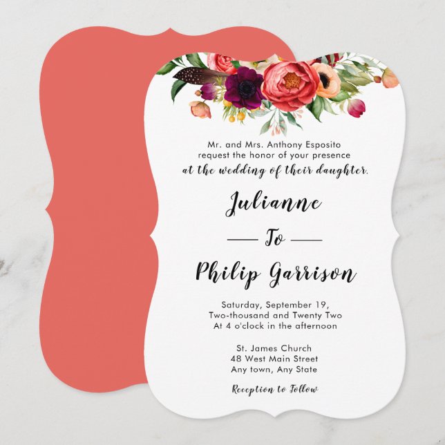 Romantic Garden Floral Formal Wedding Invitation (Front/Back)