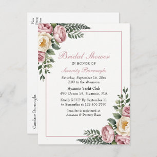 Romantic Garden Floral Peony & Rose Bridal Shower Invitation Postcard