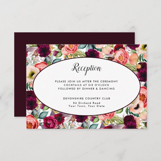 Romantic Garden Floral Reception Details Info Invitation (Front/Back)