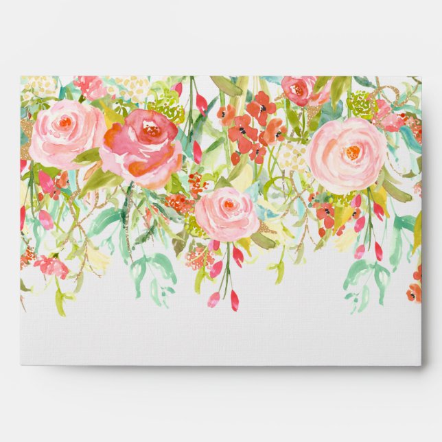 Romantic Garden Floral Watercolor Envelope (Front)