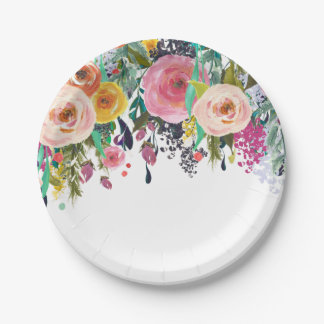 Romantic Garden Floral Watercolor Paper Plate