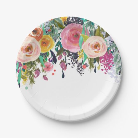 Romantic Garden Floral Watercolor Paper Plates