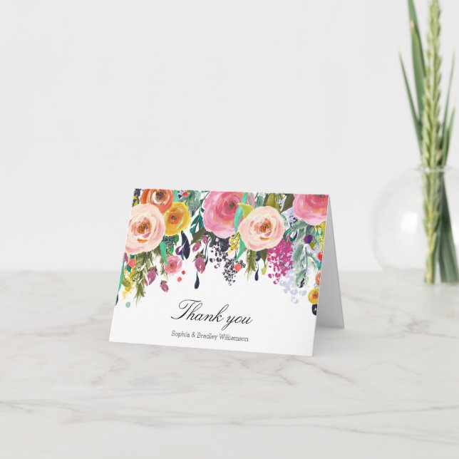 Romantic Garden Floral Watercolor Thank you (Front)
