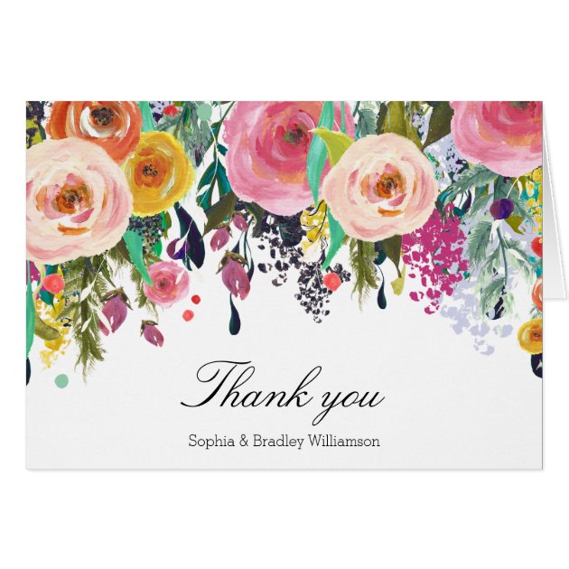 Romantic Garden Floral Watercolor Thank You Card
