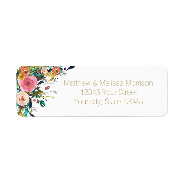 Romantic Garden Floral Watercolor Wedding Label (Front)