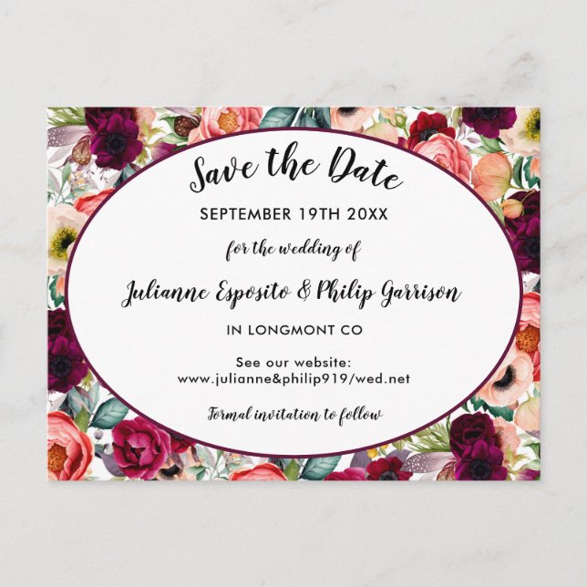 Romantic Garden Floral Wedding Save the Date Announcement Postcard (Front)