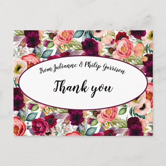 Romantic Garden Floral Wedding Thank you Postcard (Front)