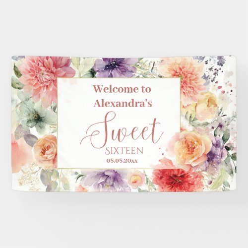 Romantic Garden Florals Sweet Sixteen Banner