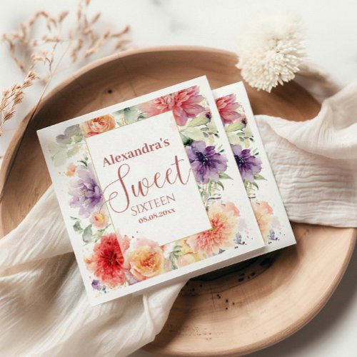 Romantic Garden Florals Sweet Sixteen Napkins