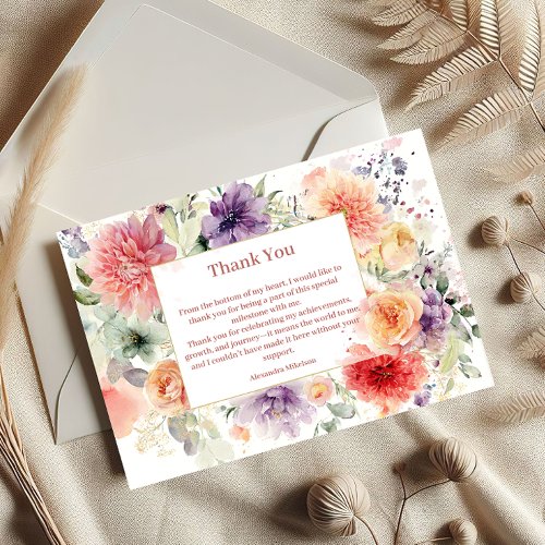 Romantic Garden Florals Sweet Sixteen Thank You Card