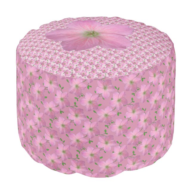 Romantic Garden Flower Geranium Pink Pattern Pouf (Angled Front)