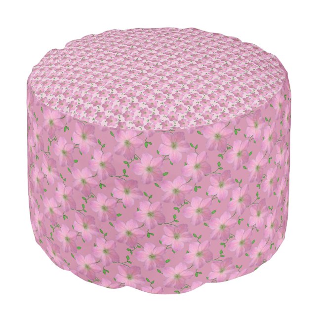 Romantic Garden Flower Geranium Pink Pattern Pouf (Angled Front)