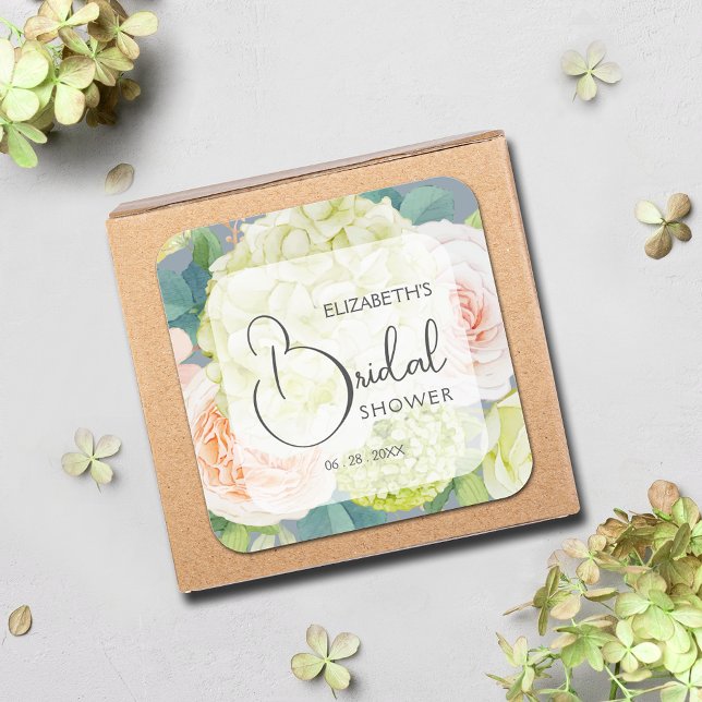Romantic Garden Flowers Bridal Shower Square Sticker (Romantic Garden Flowers Bridal Shower 3" Dusty Blue Square Stickers)