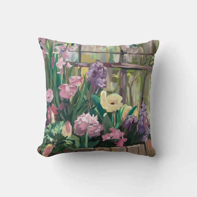 Romantic Garden Flowers - Spring Botanical Art Throw Pillow (Front)