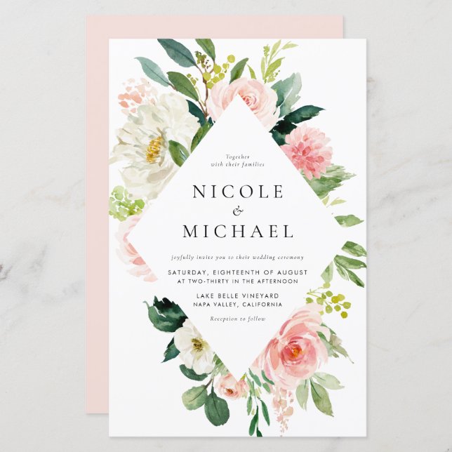 Romantic Garden Flowers Spring Wedding Invitation (Front/Back)