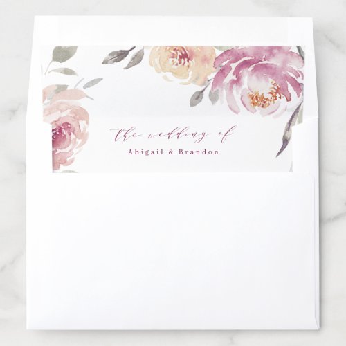 Romantic garden mauve floral wedding envelope liner