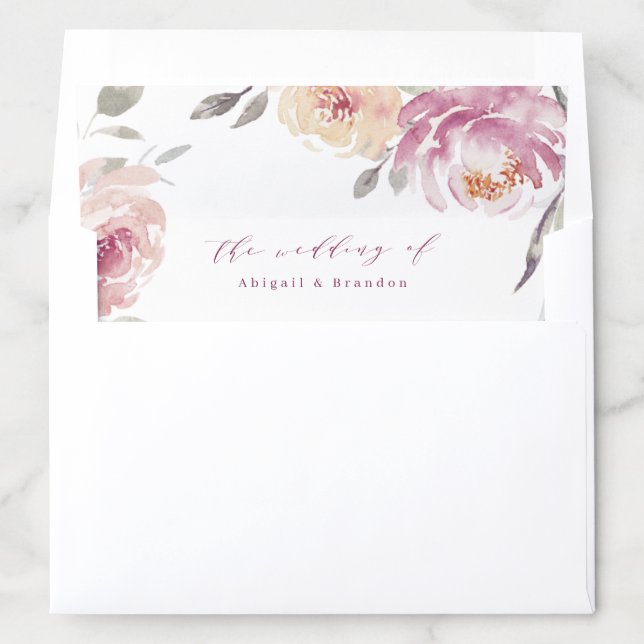 Romantic garden mauve floral wedding envelope liner (In Envelope)
