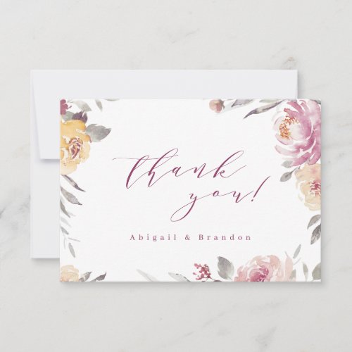 Romantic garden mauve  floral wedding thank you card