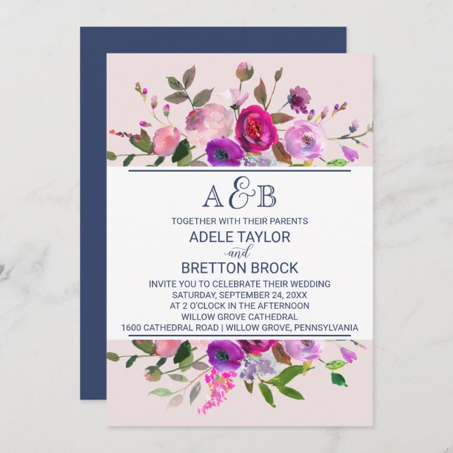 Romantic Garden Monogram Wedding Invitation (Front/Back)