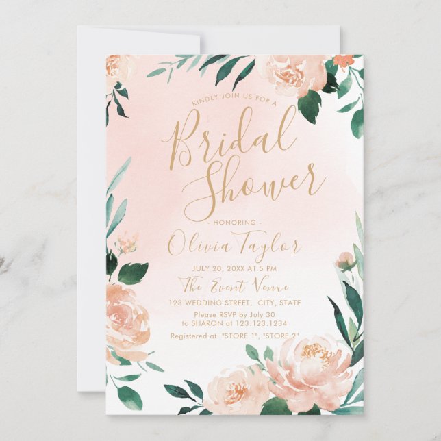 Romantic garden peach floral Bridal Shower Invitation (Front)