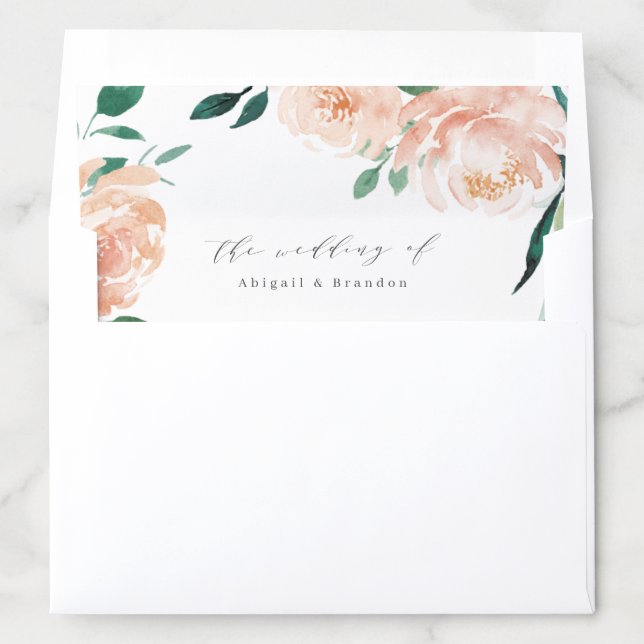 Romantic garden peach floral wedding envelope liner (In Envelope)