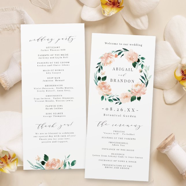 Romantic garden peach floral wedding program (Romantic garden peach floral wedding program)