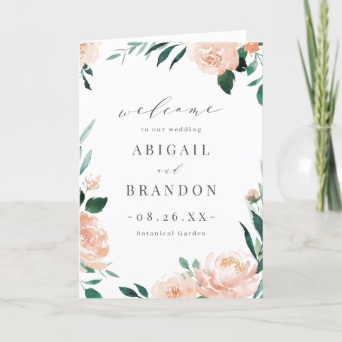 Romantic garden peach floral wedding Program