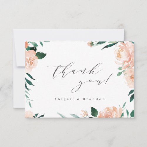 Romantic garden peach floral wedding thank you card
