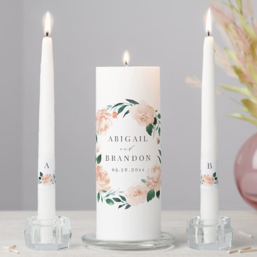 Romantic garden peach floral wedding unity candle set