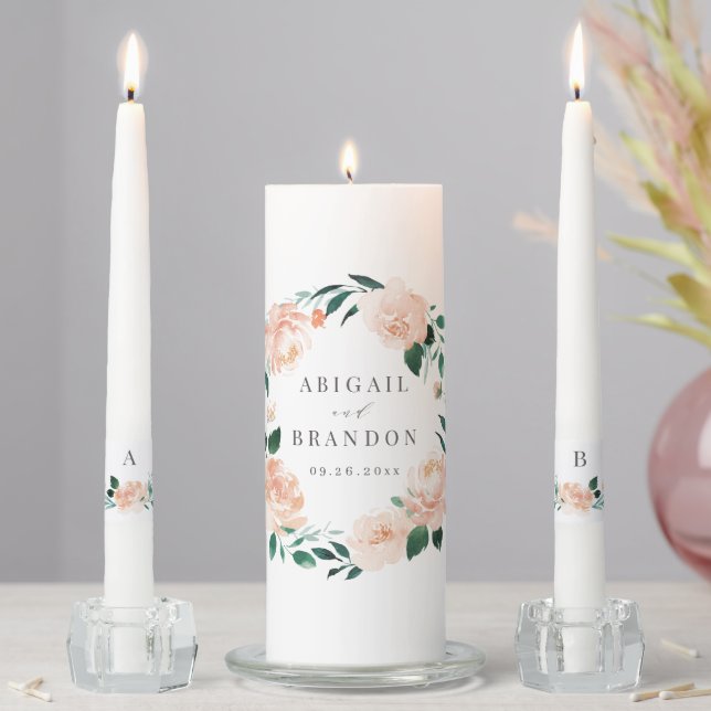 Romantic garden peach floral wedding unity candle set (In Situ)