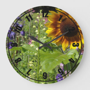 Romantic Garden Sunflowers Large Clock