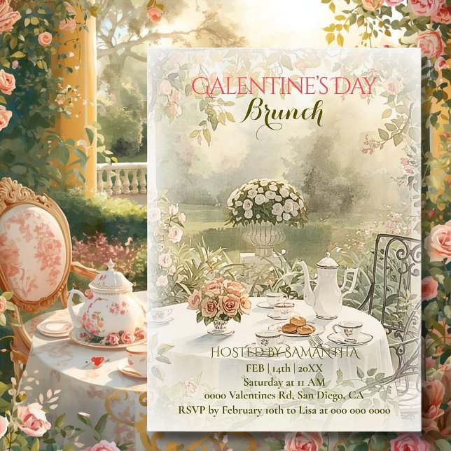 Romantic Garden Tea Galentine Brunch Soft Florals Invitation (Creator Uploaded)