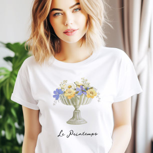 Romantic Garden Urn with Flowers French T-Shirt