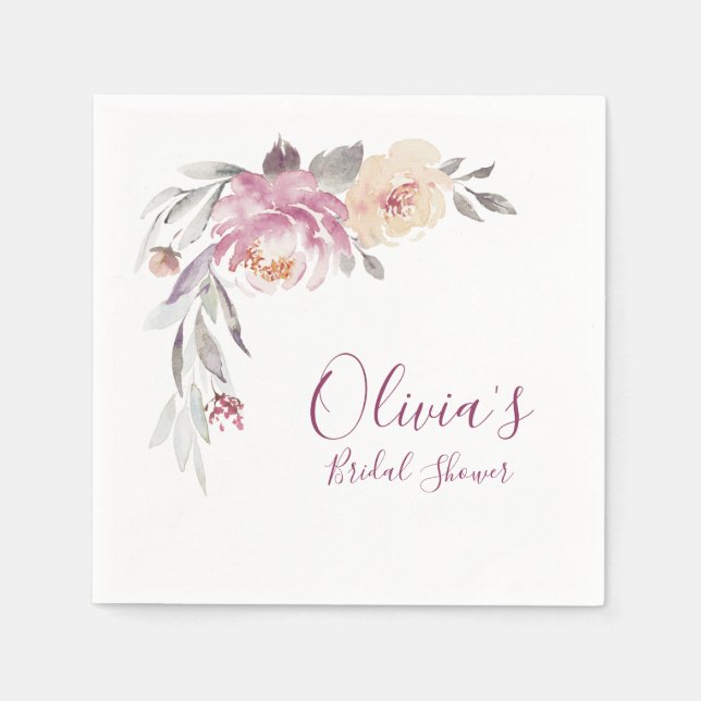 Romantic garden watercolor floral bridal shower napkins (Front)