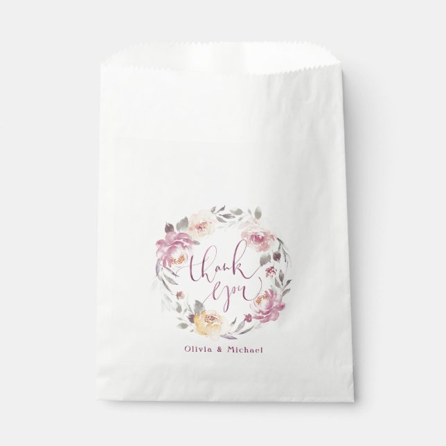 Romantic garden watercolor floral wedding favor bag (Front)