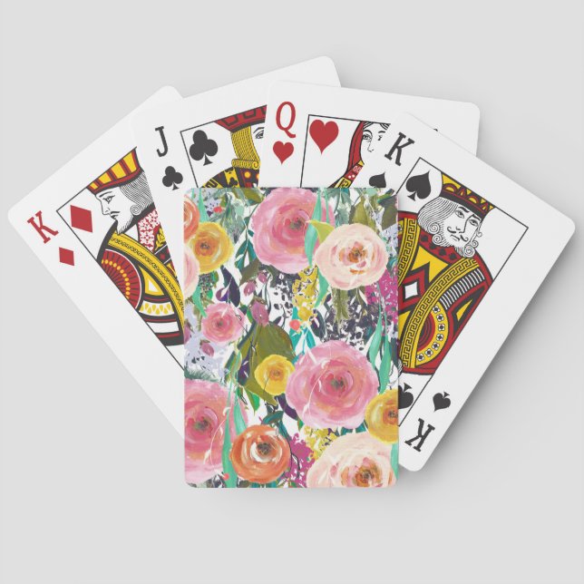 Romantic Garden Watercolor Flowers Poker Cards (Back)