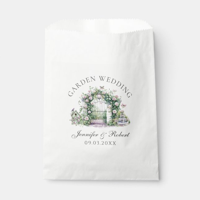 Romantic Garden Wedding Floral Arch Fountain Favor Bag (Front)