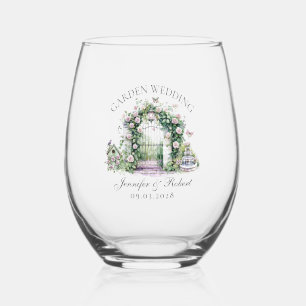 Romantic Garden Wedding Floral Arch Fountain Stemless Wine Glass