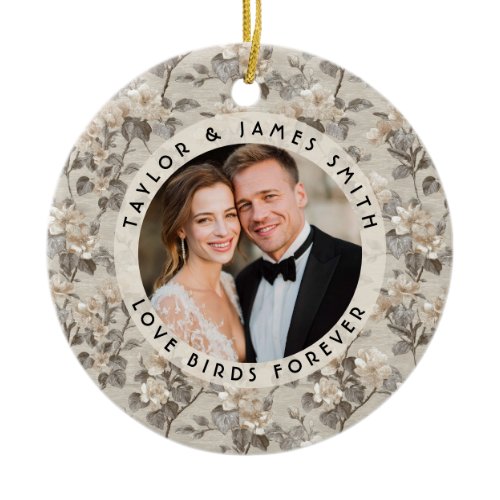 Romantic Gardenias Minimalist Wedding Ceramic Ornament