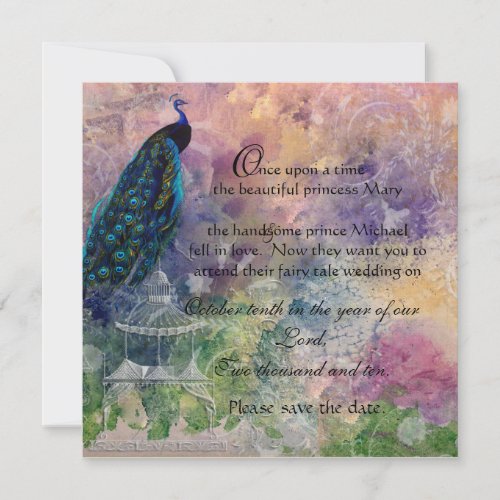 Romantic Gazebo Peacock and Watercolor Save The Date