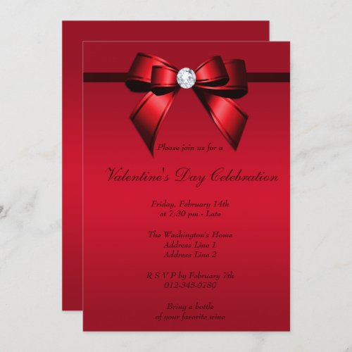 Romantic Gem Bow  Ribbon Valentines Day Party Invitation