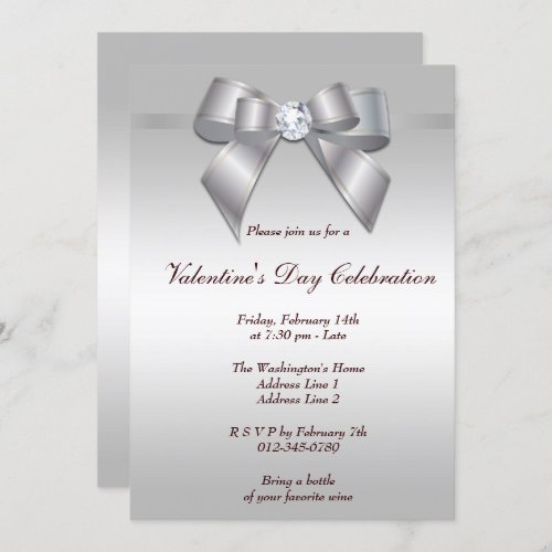 Romantic Gem Bow  Ribbon Valentines Day Party Invitation