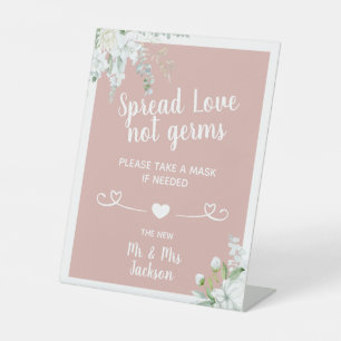 Romantic gentle flowers wedding covid safety mask pedestal sign