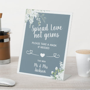 Romantic gentle flowers wedding covid safety mask pedestal sign