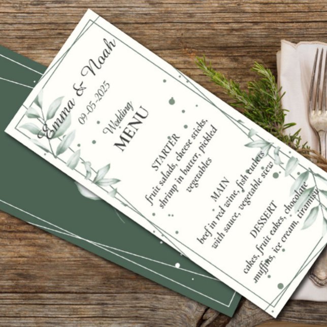 Romantic Gentle Green Leaves Wedding Dinner Menu (Creator Uploaded)