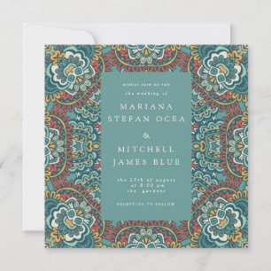 Romantic Geometric Mandala soft blue gray and red Invitation